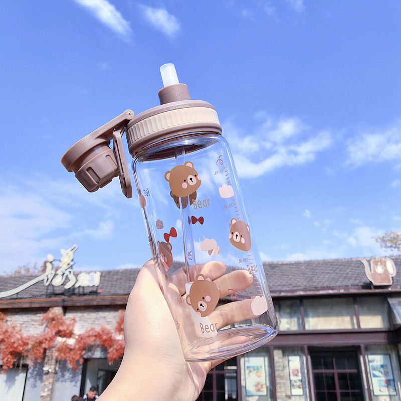 Straw Cup Glass Sports Water Cup Men's And Women's Milk Drinking Dual-use Cartoon