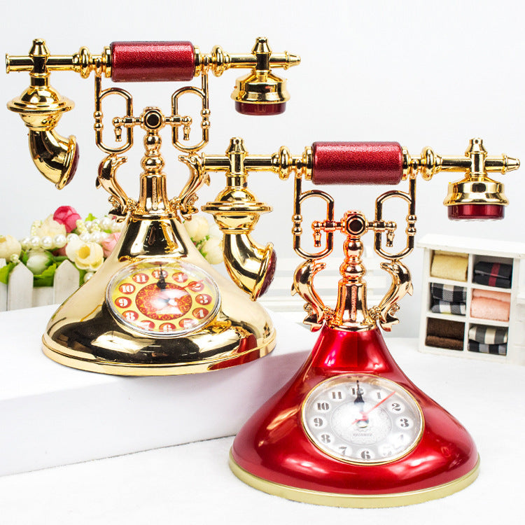 European-style Vintage Dining Table Set Telephone Classical Electroplating Alarm Clock