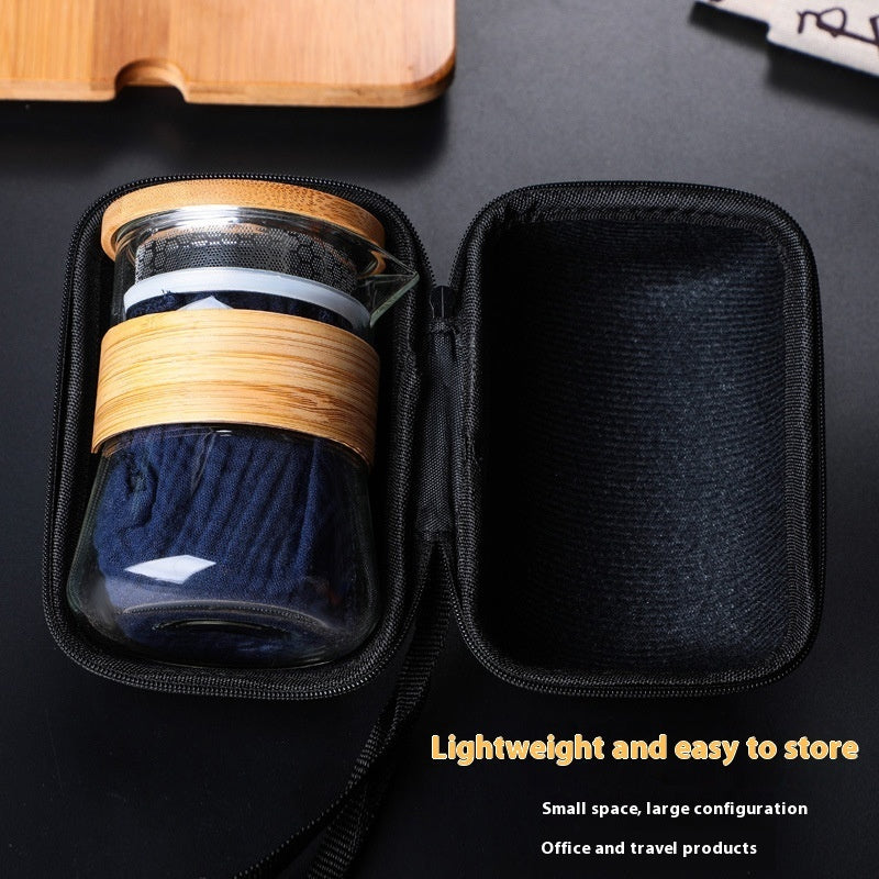 Glass Travel Tea Set Suit Portable One Pot Fills Three Cups
